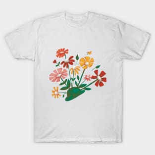 Green Bowler Hat with a display of blooming flowers. T-Shirt